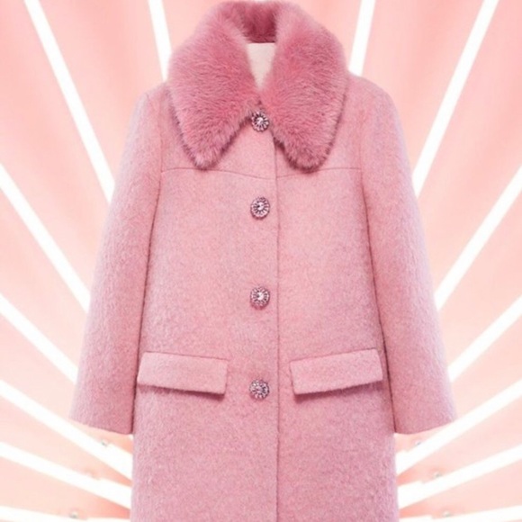 KATE SPADE •Rare• Faux Fur Trim Coat Tulip Pink Coat Jacket Size 2 - Picture 3 of 11